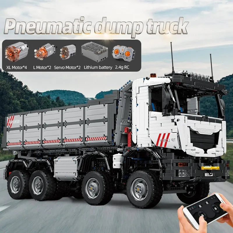 Mould King MOC Motorized Building Block Set: 19013 APP Heavy RC Pneumatic Dump Truck, Model K19013