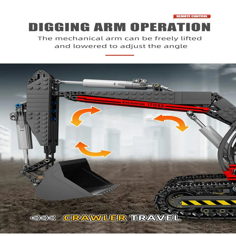 Mould King MOC Building Block Set: APP Motorized RC Excavator loader Bulldozer Truck, Model K17036