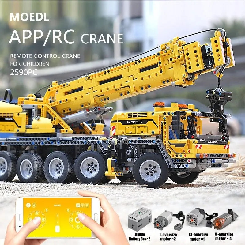 Mould King MOC Building Block Set: APP Motorized RC Heavy Mobile Lift Crane Truck, Model K13107