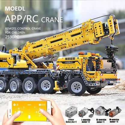Mould King MOC Building Block Set: APP Motorized RC Heavy Mobile Lift Crane Truck, Model K13107