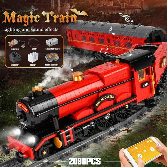 Mould King Motorized Building Block Set: RC Magic World Castle Harry Potter Train
