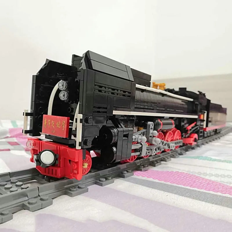 Mould King MOC Building Block Set: APP Motorized RC QJ Steam Locomotive Train, Model K12003