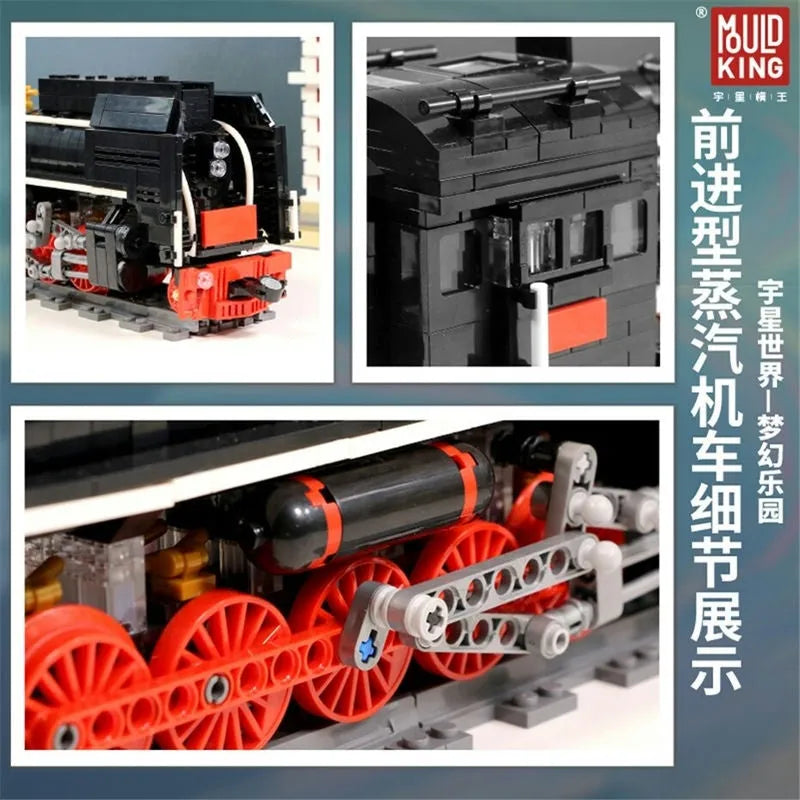 Mould King MOC Building Block Set: APP Motorized RC QJ Steam Locomotive Train, Model K12003