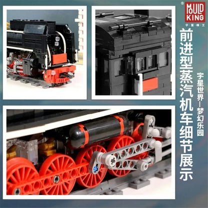 Mould King MOC Building Block Set: APP Motorized RC QJ Steam Locomotive Train, Model K12003