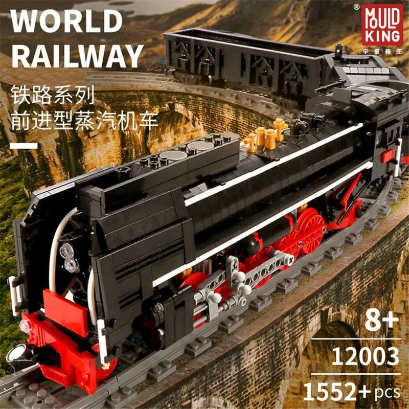 Mould King MOC Building Block Set: APP Motorized RC QJ Steam Locomotive Train, Model K12003