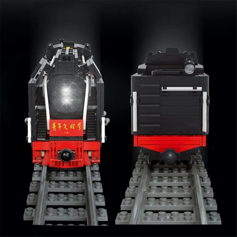 Mould King MOC Building Block Set: APP Motorized RC QJ Steam Locomotive Train, Model K12003