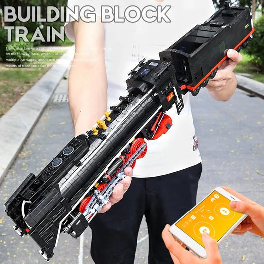 Mould King MOC Building Block Set: APP Motorized RC QJ Steam Locomotive Train, Model K12003