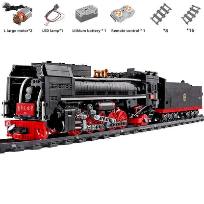 Mould King MOC Building Block Set: APP Motorized RC QJ Steam Locomotive Train, Model K12003