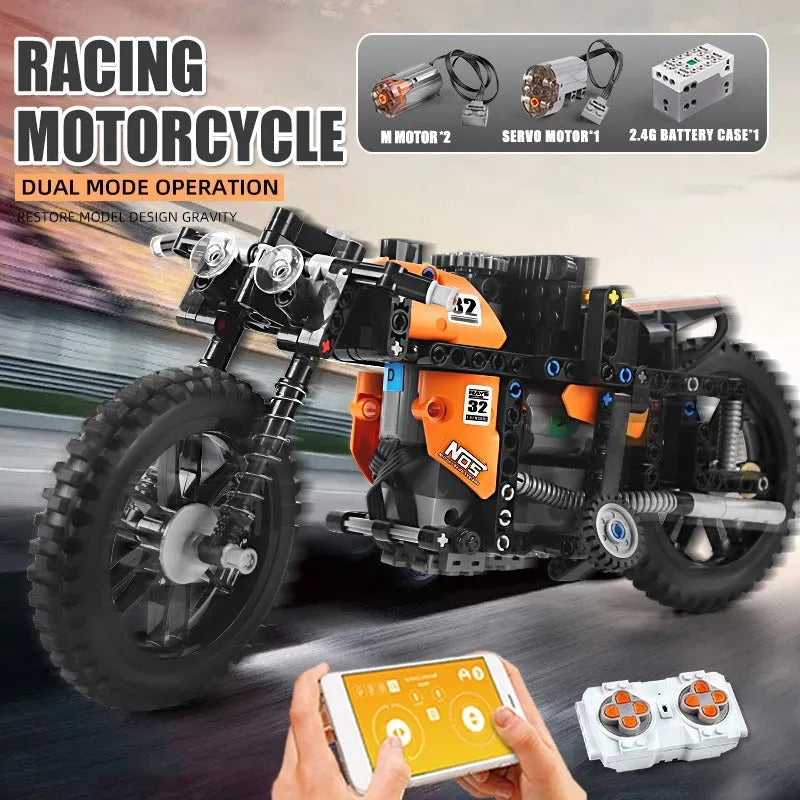 Mould King MOC Building Block Set: APP Motorized RC Racing Motorcycle 23005, Model K23005