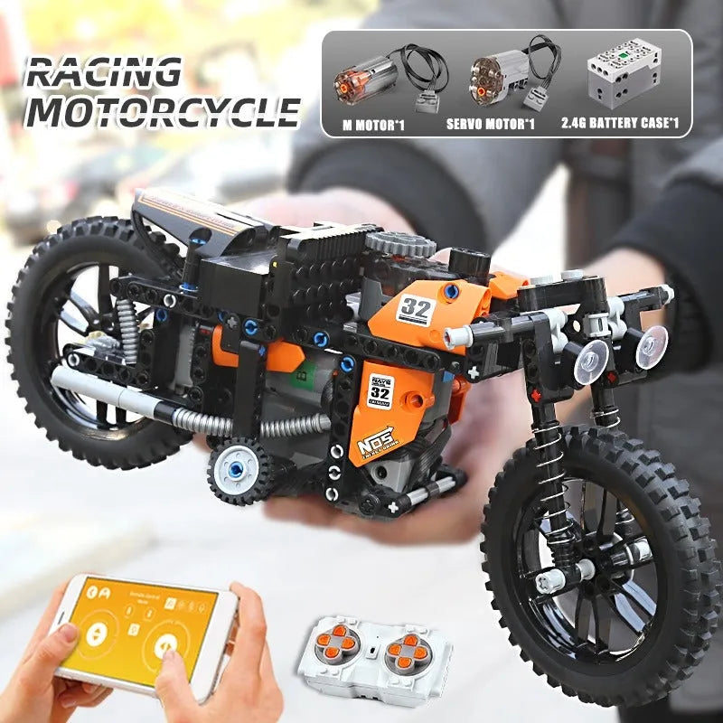 Mould King MOC Building Block Set: APP Motorized RC Racing Motorcycle 23005, Model K23005