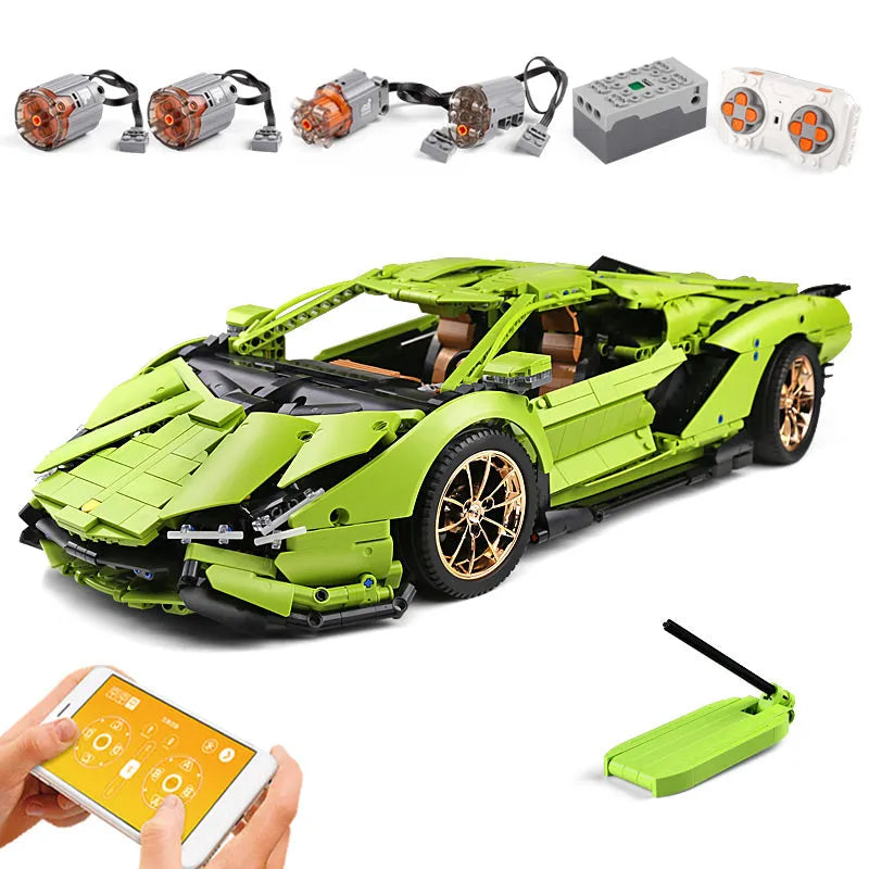 Mould King MOC Motorized Building Block Set: APP RC Lamborghini Hyper Racing Car 13057, Model 13057PF