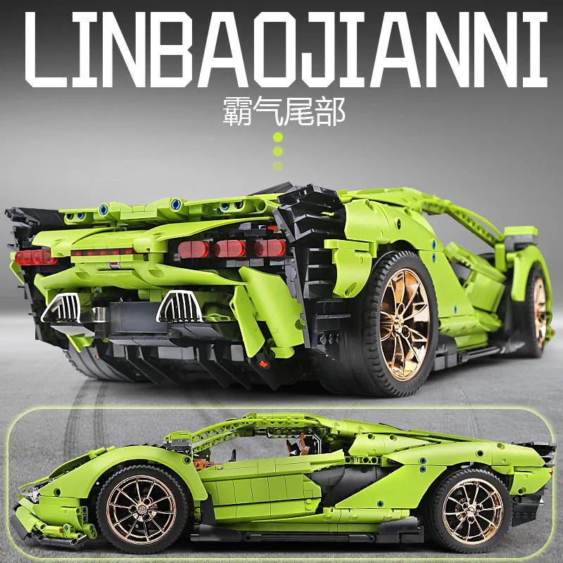Mould King MOC Motorized Building Block Set: APP RC Lamborghini Hyper Racing Car 13057, Model 13057PF
