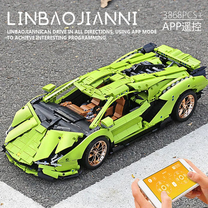 Mould King MOC Motorized Building Block Set: APP RC Lamborghini Hyper Racing Car 13057, Model 13057PF