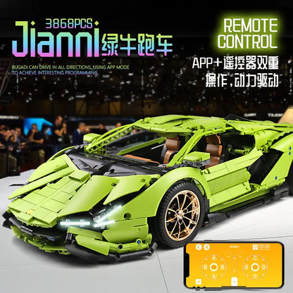 Mould King MOC Motorized Building Block Set: APP RC Lamborghini Hyper Racing Car 13057, Model 13057PF