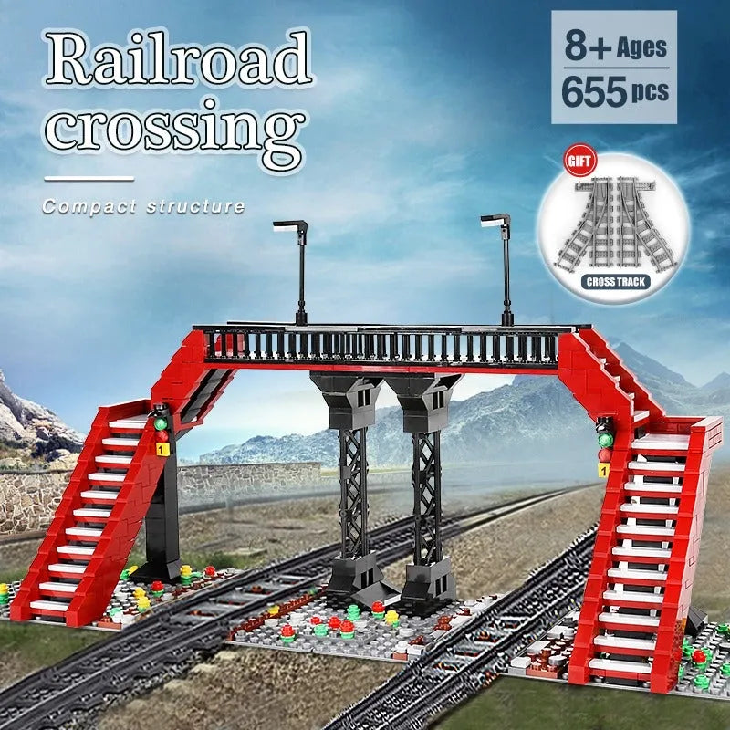 Mould King MOC Building Block Set: Railroad Crossing Train Railway 12008, Model K12008