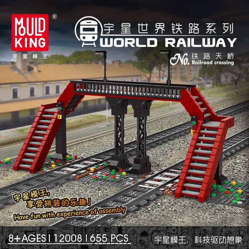 Mould King MOC Building Block Set: Railroad Crossing Train Railway 12008, Model K12008