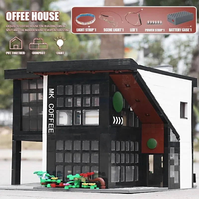 Mould King MOC Building Block Set: Street Expert Modern Coffee House 16036, Model K16036