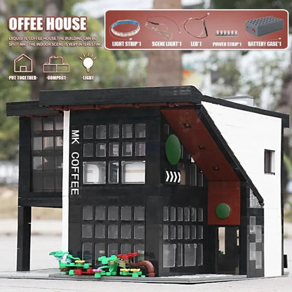Mould King MOC Building Block Set: Street Expert Modern Coffee House 16036, Model K16036