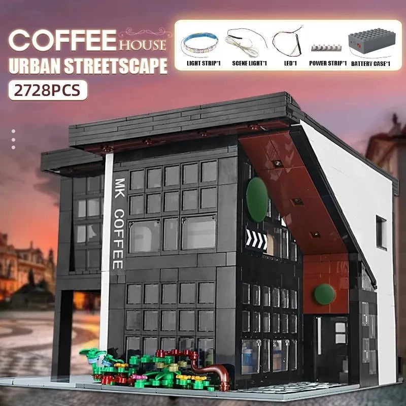Mould King MOC Building Block Set: Street Expert Modern Coffee House 16036, Model K16036