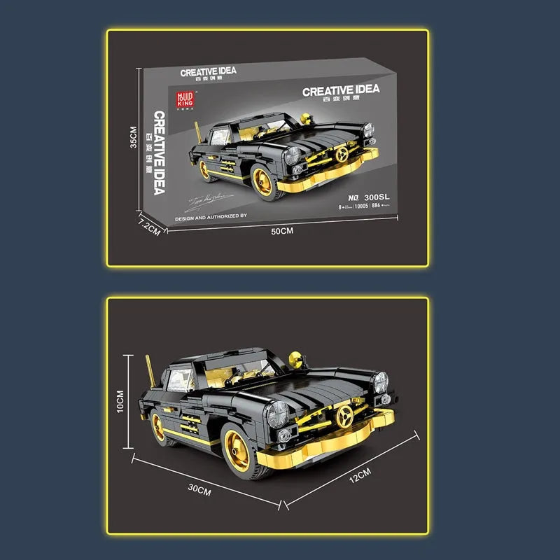 Mould King MOC Building Block Set: Classic Mercedes Benz 300SL Gullwing Sports Car, Model 10005