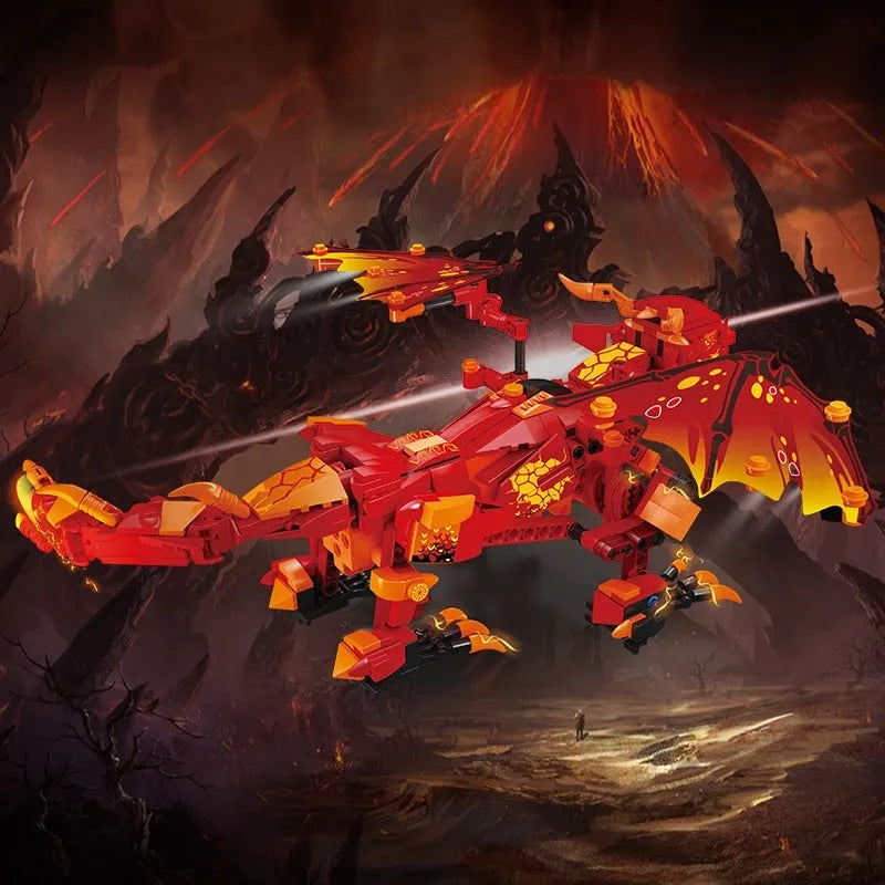 Mould King MOC Motorized Building Block Set: Flaming Battle Dragon Robot APP RC 13148, Model K13148