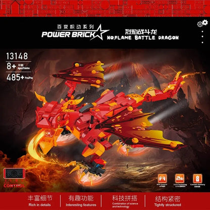 Mould King MOC Motorized Building Block Set: Flaming Battle Dragon Robot APP RC 13148, Model K13148