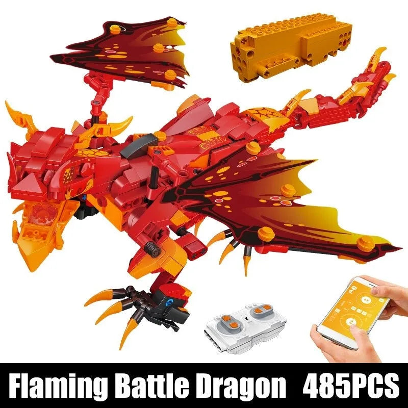 Mould King MOC Motorized Building Block Set: Flaming Battle Dragon Robot APP RC 13148, Model K13148