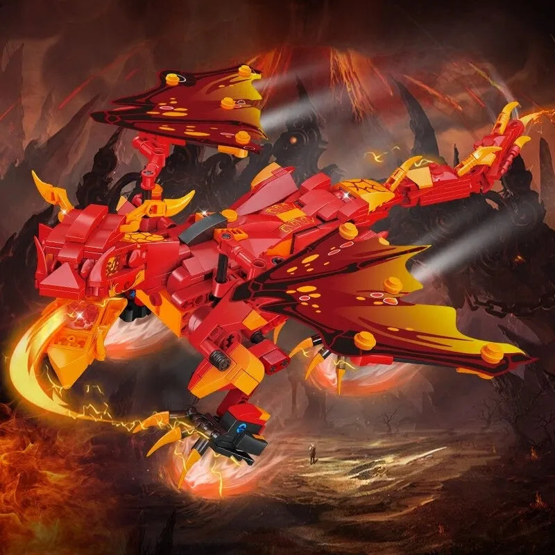 Mould King MOC Motorized Building Block Set: Flaming Battle Dragon Robot APP RC 13148, Model K13148
