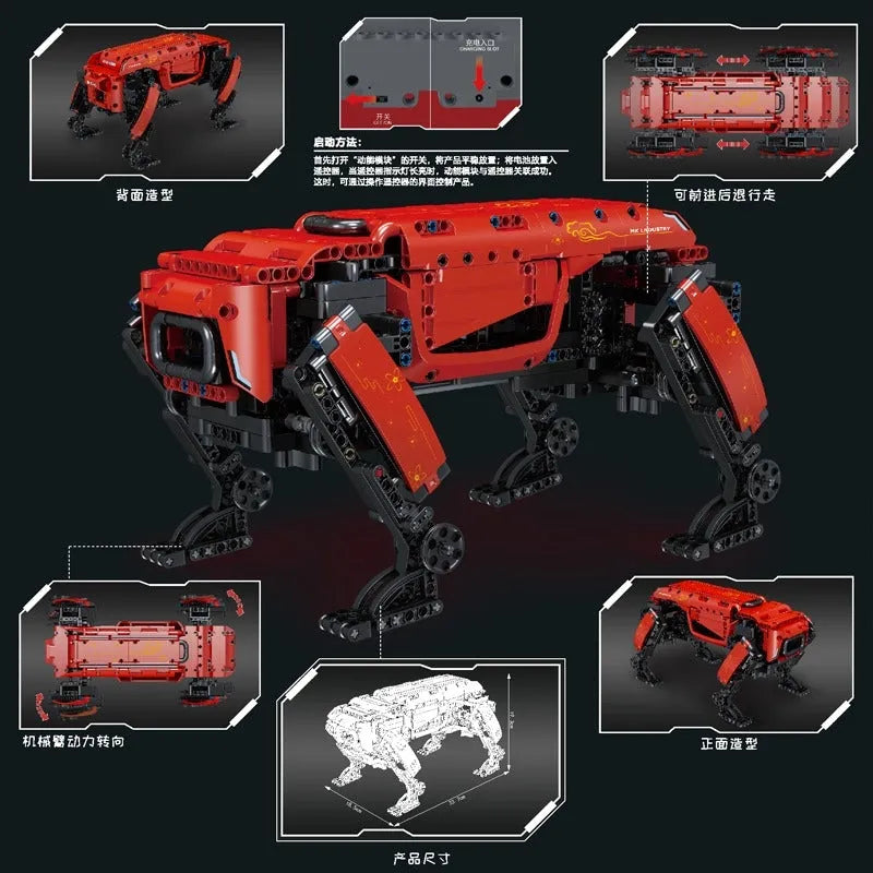 Mould King MOC Motorized Building Block Set: STEM Robot APP RC Red Dog, Model 15067