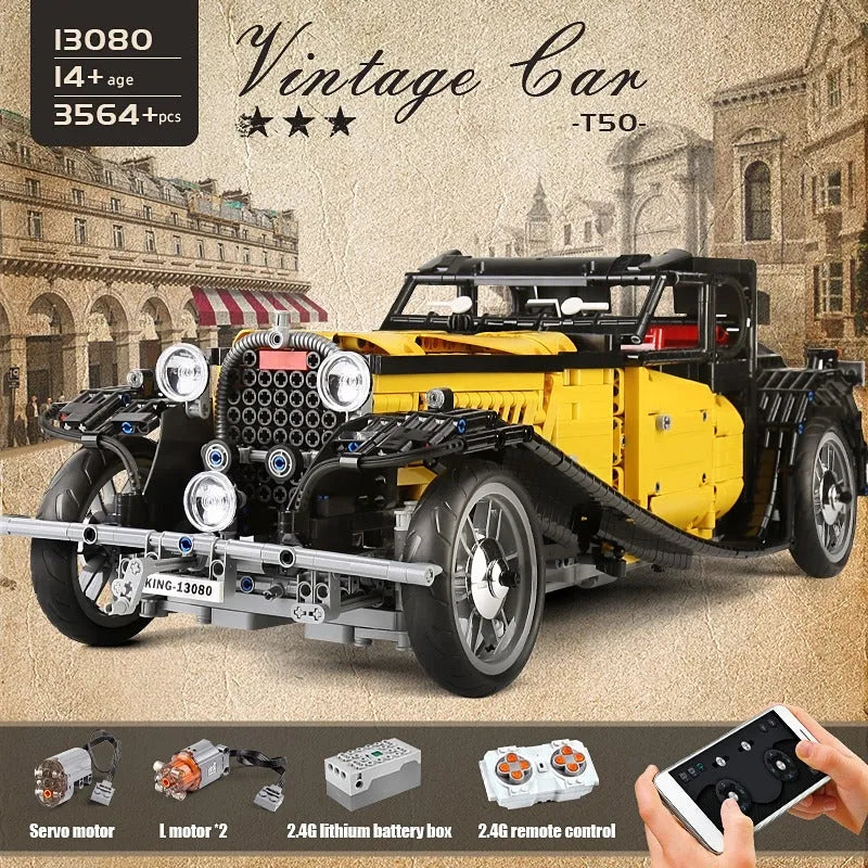 Mould King MOC Motorized Building Block Set: RC APP Vintage T50 Car 13080D