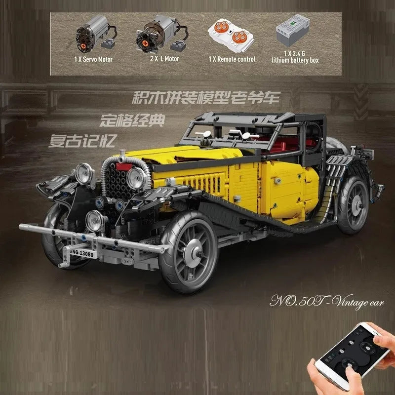 Mould King MOC Motorized Building Block Set: RC APP Vintage T50 Car 13080D