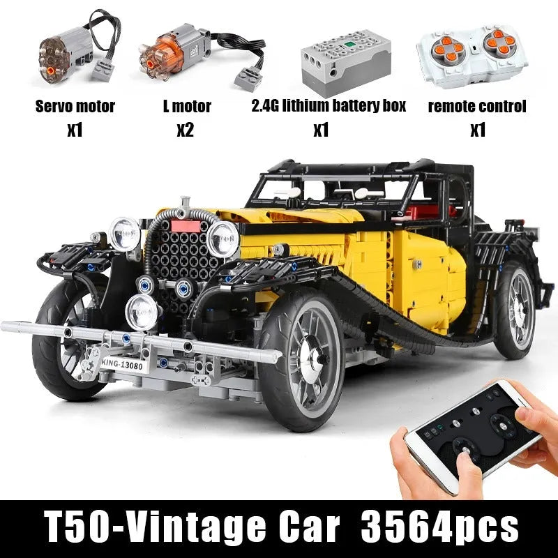 Mould King MOC Motorized Building Block Set: RC APP Vintage T50 Car 13080D