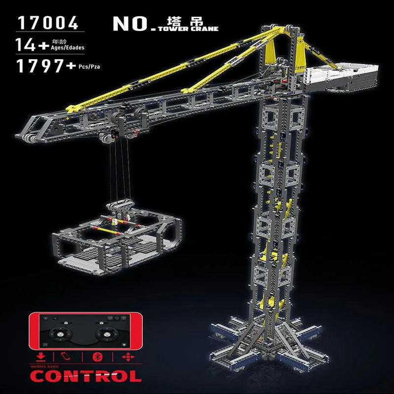 Mould King MOC Building Block Set: Motorized RC APP Tower Crane 17004, Model K17004