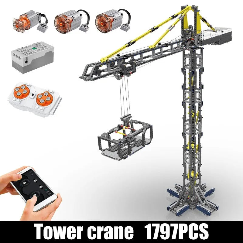 Mould King MOC Building Block Set: Motorized RC APP Tower Crane 17004, Model K17004
