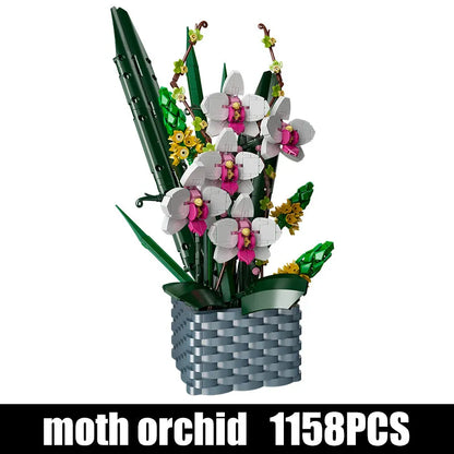 Mould King MOC Building Block Set: Flowers Bouquet Potted Butterfly Orchid Plant, Model K10025