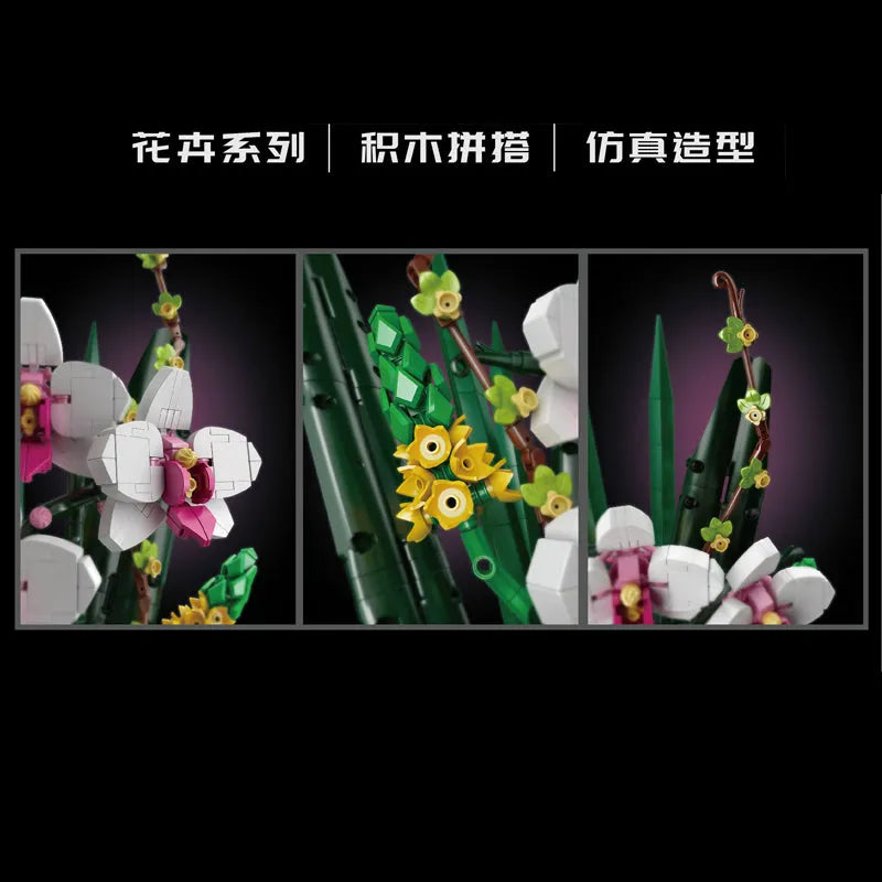 Mould King MOC Building Block Set: Flowers Bouquet Potted Butterfly Orchid Plant, Model K10025
