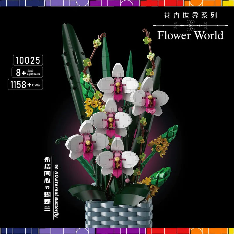 Mould King MOC Building Block Set: Flowers Bouquet Potted Butterfly Orchid Plant, Model K10025