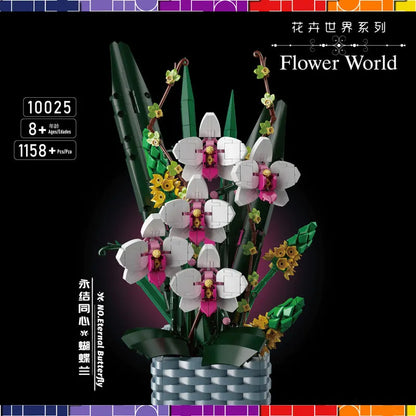 Mould King MOC Building Block Set: Flowers Bouquet Potted Butterfly Orchid Plant, Model K10025