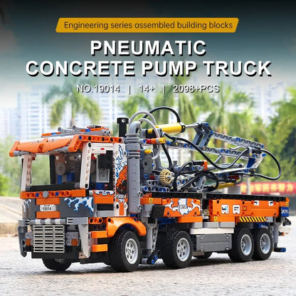 Mould King MOC Motorized Building Block Set: Heavy-Duty Pneumatic Concrete Pump Truck, Model K19014