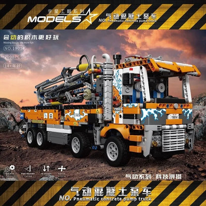 Mould King MOC Motorized Building Block Set: Heavy-Duty Pneumatic Concrete Pump Truck, Model K19014