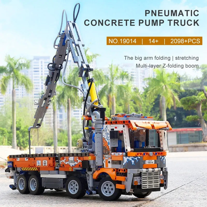 Mould King MOC Motorized Building Block Set: Heavy-Duty Pneumatic Concrete Pump Truck, Model K19014