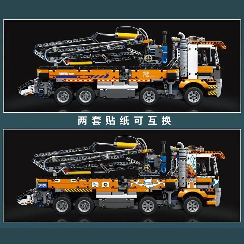Mould King MOC Motorized Building Block Set: Heavy-Duty Pneumatic Concrete Pump Truck, Model K19014