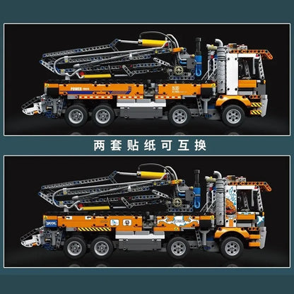 Mould King MOC Motorized Building Block Set: Heavy-Duty Pneumatic Concrete Pump Truck, Model K19014