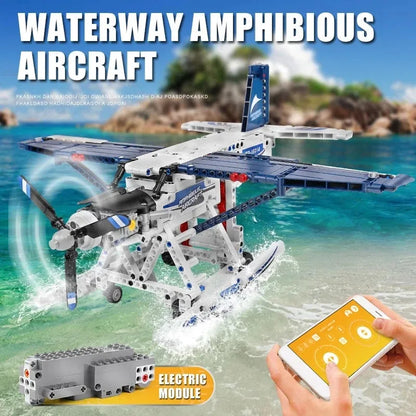 Mould King MOC Building Block Set: Motorized RC Amphibious Fire Plane 15014, Model K15014