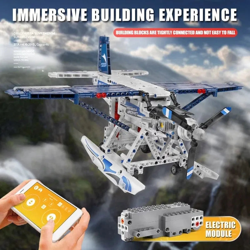 Mould King MOC Building Block Set: Motorized RC Amphibious Fire Plane 15014, Model K15014