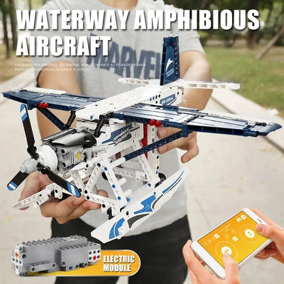 Mould King MOC Building Block Set: Motorized RC Amphibious Fire Plane 15014, Model K15014