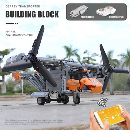 Mould King MOC Building Block Set: Motorized RC Boeing Bell V22 Osprey 15043, Model K15043