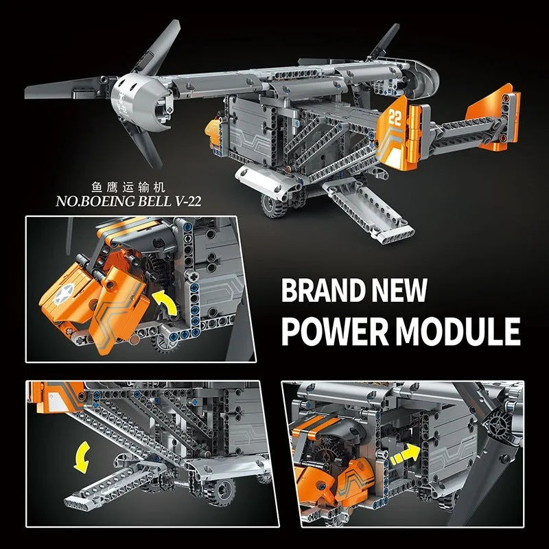 Mould King MOC Building Block Set: Motorized RC Boeing Bell V22 Osprey 15043, Model K15043
