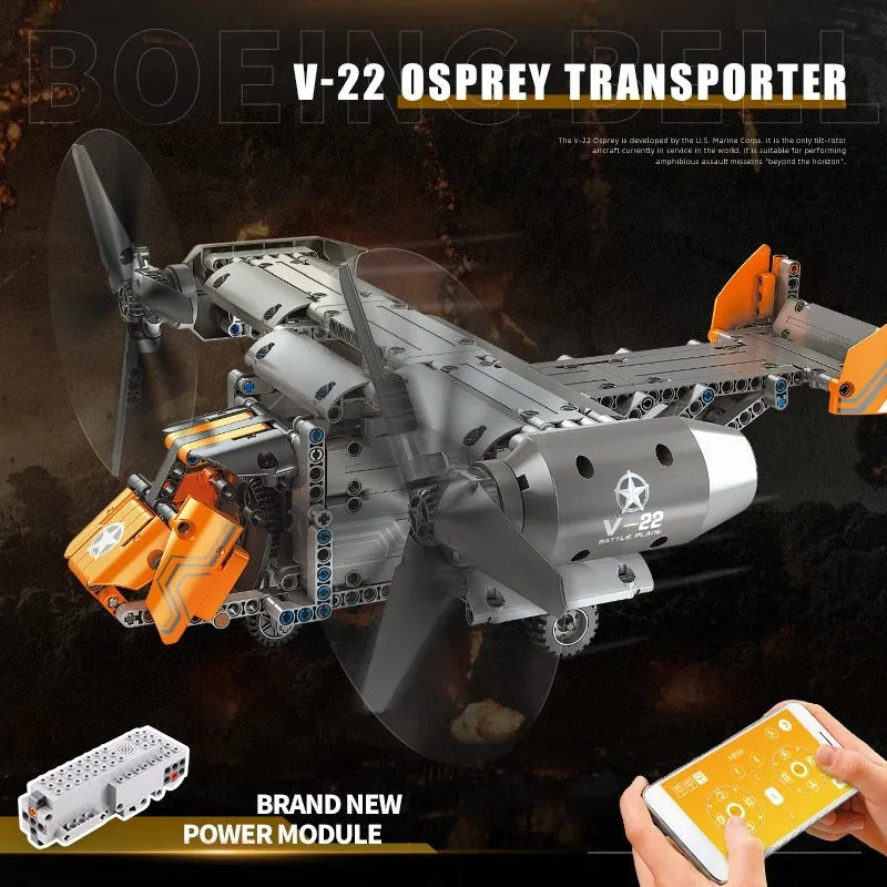 Mould King MOC Building Block Set: Motorized RC Boeing Bell V22 Osprey 15043, Model K15043