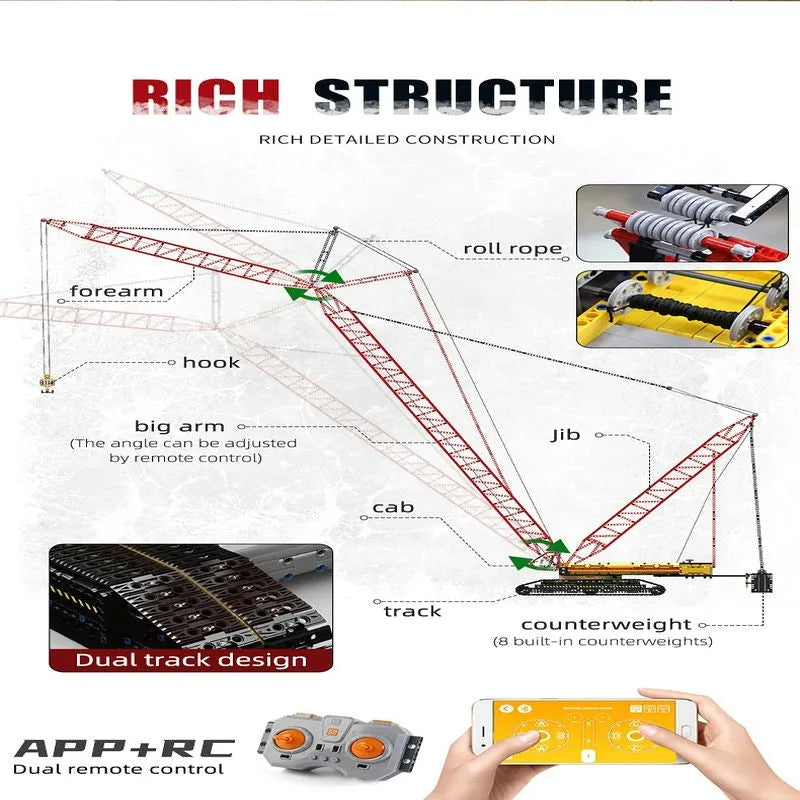 Mould King MOC Building Block Set: Motorized RC LR13000 Crawler Crane, Model 17015